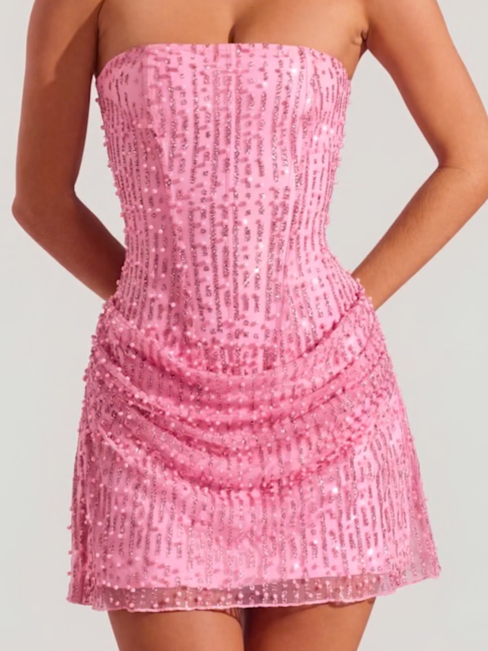 NWT Oh Polly Ziya Embellished Draped Strapless A-Line Mini Dress in Pink